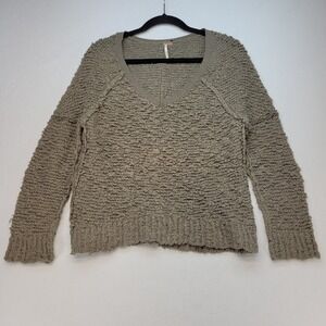 Free People Sweater Womens XS Brown Songbird Shaggy Bear Pullover Oversized